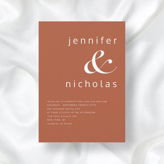 Terracotta Simple Modern Typography Wedding Kaart