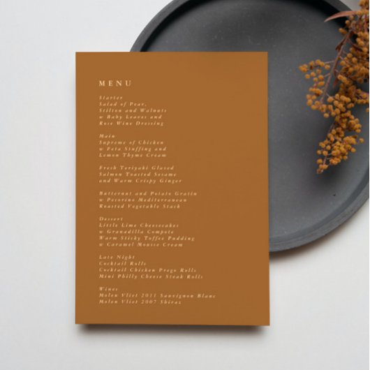 Terracotta Simple Plain Modern Wedding Menu