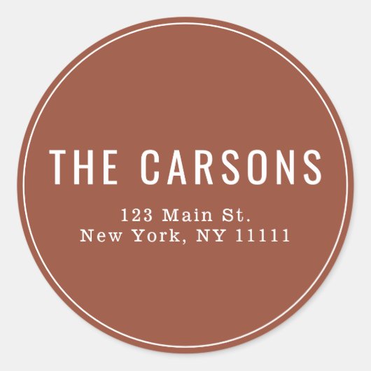 Terracotta Simple Round Return-adreslabel Ronde Sticker (Voorkant)