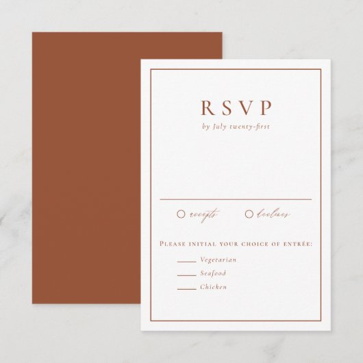 Terracotta Simple Typography Formal Wedding RSVP Kaartje (Voorkant / Achterkant)