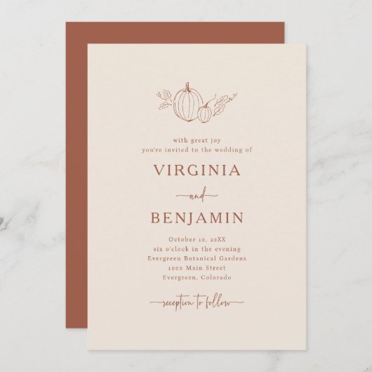 Terracotta Simple Wedding Invitation Kaart (Voorkant / Achterkant)