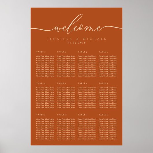 Terracotta Simple Wedding Table Numbers Poster (Voorkant)