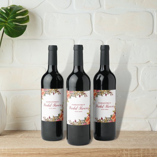 Terracotta Sinaasappel Bloemen Botanisch Vrijgezel Wijn Etiket