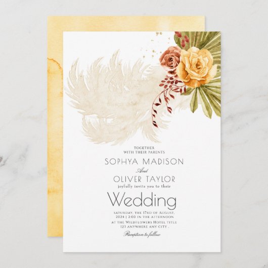 Terracotta Sinaasappel Bloemen Rustiek Boho Bruilo Kaart (Voorkant / Achterkant)