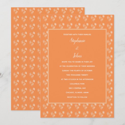 Terracotta Sinaasappel bloemmotief Kleurrijke brui Kaart (Voorkant / Achterkant)