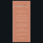 Terracotta Sinaasappel Elegant Boho Gold Bruiloft Menu<br><div class="desc">Onderdeel van een collectie *Niet echte folie</div>