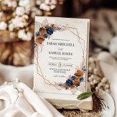 Terracotta Sinaasappel en Navy Blue Huwelijksuitno Kaart