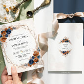 Terracotta Sinaasappel en Navy Blue Huwelijksuitno Kaart