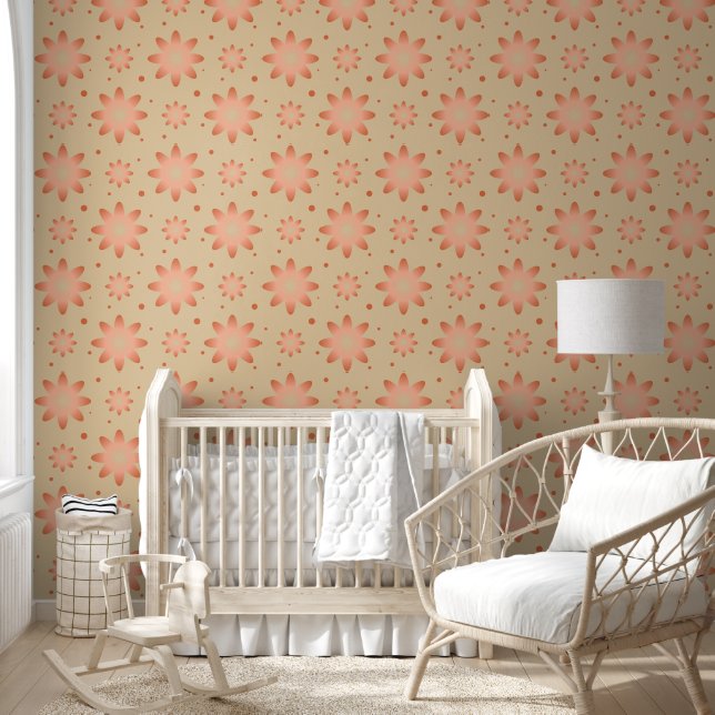 Terracotta sinaasappel en zandbeige delicate madel behang (Kinderen)