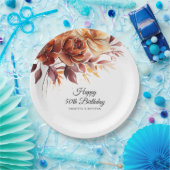 Terracotta Sinaasappel Herfst Bloemen 50e Verjaard Papieren Bordje (Feest)