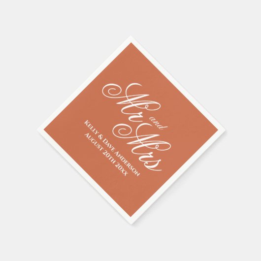 Terracotta sinaasappel kleur custom papier bruilof servet (Hoek)