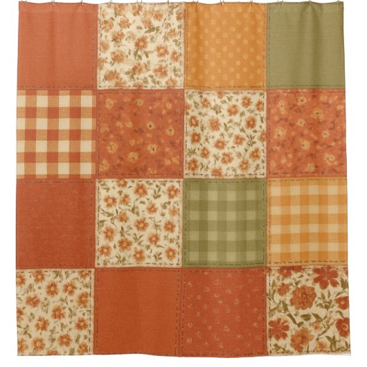 Terracotta Sinaasappel Patchwork Quilt rustieke bo Douchegordijn (Voorkant)