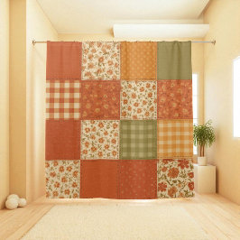 Terracotta Sinaasappel Patchwork Quilt rustieke bo Douchegordijn