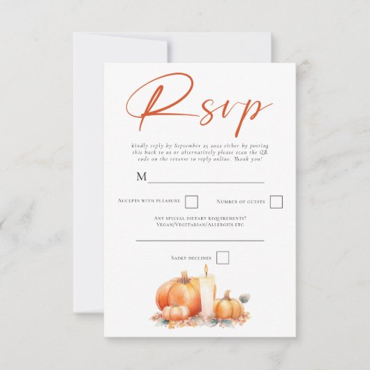 Terracotta Sinaasappel Pompoenen Herfst Kaars QR C RSVP Kaartje (Voorkant)