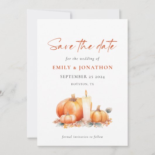 Terracotta Sinaasappel Pompoenen Kaars QR Code Bru Save The Date (Voorkant)