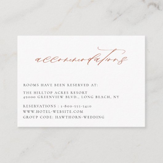 Terracotta Sinaasappel Trouwaccommodaties Informatiekaartje (Voorkant)