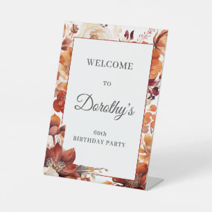 Terracotta Sinaasappels Herfst 60e geboortedag Reclamebord Met Voetstuk