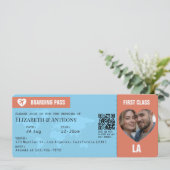 Terracotta & Sky Blue Boarding Pass Wedding Kaart (Staand voorkant)