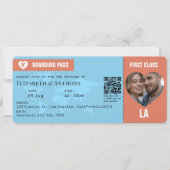 Terracotta & Sky Blue Boarding Pass Wedding Kaart (Voorkant)