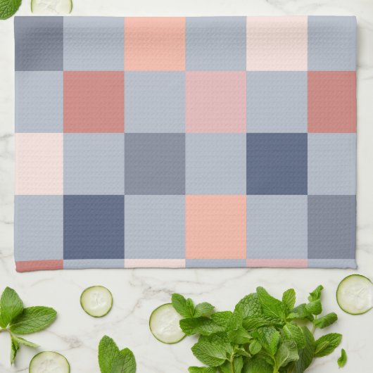 Terracotta, Slate Blue Checkerboard Theedoek (Gevouwen)