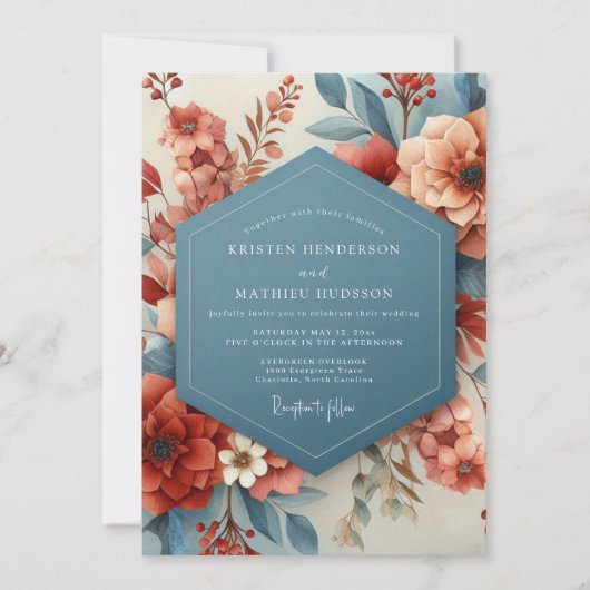 Terracotta & Slate Painterly Wedding Kaart (Voorkant)