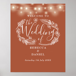 Terracotta slingerlichten bruiloft welkomstbord poster