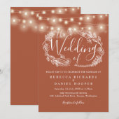 Terracotta Slingerlichten Script Bruiloft Kaart (Voorkant / Achterkant)