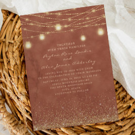 Terracotta Slingerlichtjes Gouden Glitter Bruiloft Kaart