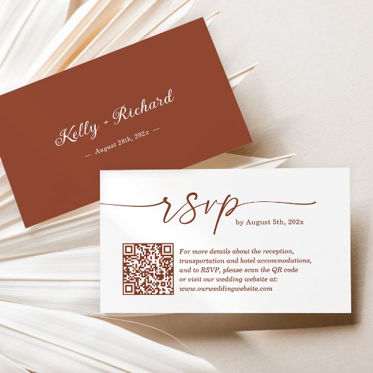 Terracotta Small Wedding RSVP Website QR Code Informatiekaartje