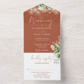 Terracotta snoerlichten groen monogram bruiloft all in one uitnodiging (Binnen)