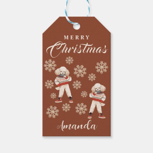 Terracotta Snowflakes Poedel Cadeaulabel (Voorkant)