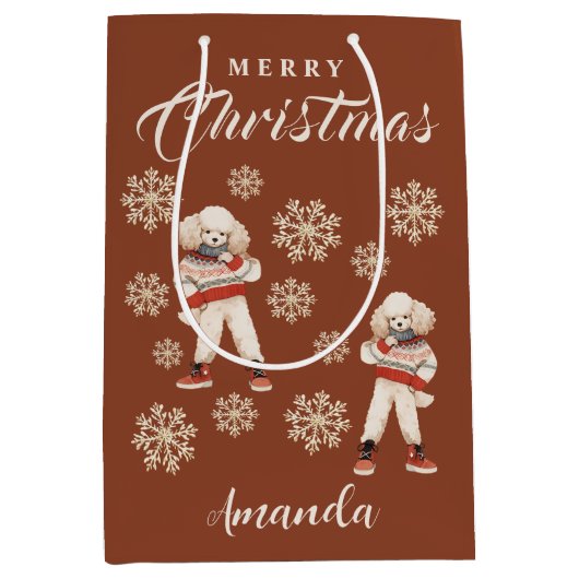 Terracotta Snowflakes Poedel Medium Cadeauzakje (Voorkant)