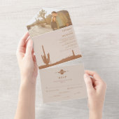 Terracotta Southwestern Cactus Photo Wedding All In One Uitnodiging (Afscheurbaar)