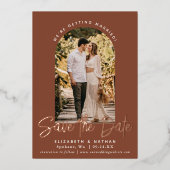 Terracotta sparen de Datum Stijlvolle Foto van het Folie Uitnodiging (Voorkant)