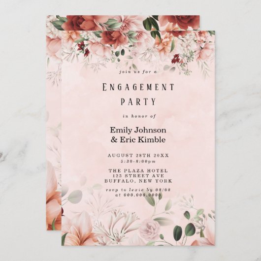 Terracotta Spring Herfst Floral Engagement Party Kaart (Voorkant / Achterkant)