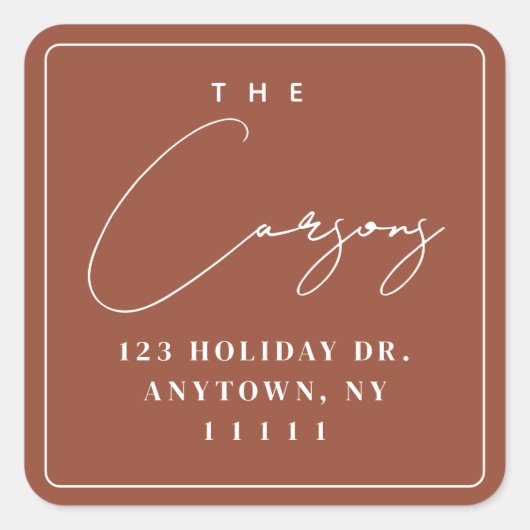 Terracotta Square Modern Retour Adres Label (Voorkant)