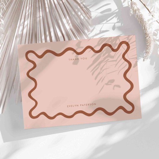 Terracotta Squiggly Wavy Line Dank u Notitiekaartje