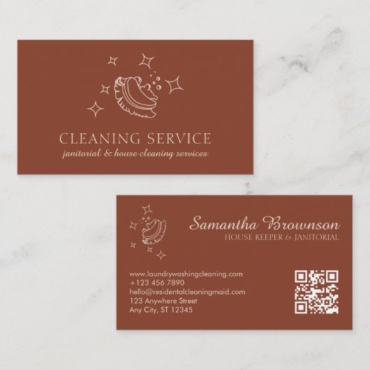 Terracotta Star Bubble Cleaning QR-code Visitekaartje (Voorkant / Achterkant)