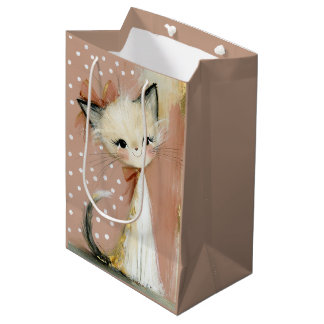 Terracotta Stof Roze Goudblad Schilderij Kat Medium Cadeauzakje