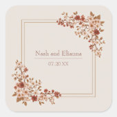 Terracotta Stof Roze Gouden Vierkante Lijst Trouwf Sticker (Voorkant)