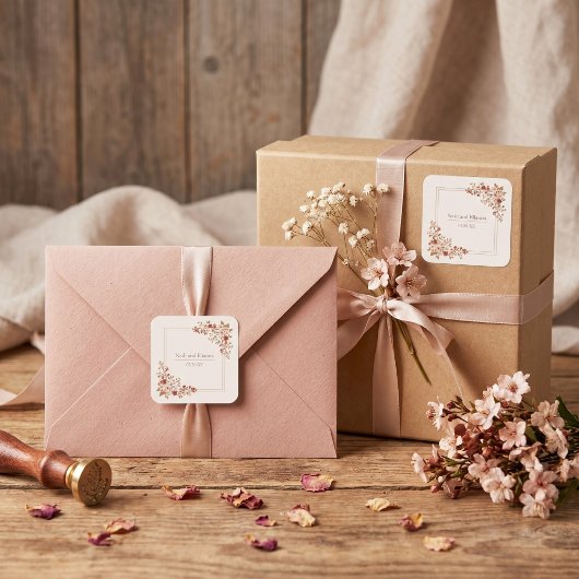 Terracotta Stof Roze Gouden Vierkante Lijst Trouwf Sticker