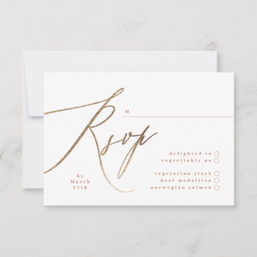 Terracotta Stoffig Wit Elegant Boho Goud Bruiloft RSVP Kaartje (Voorkant)