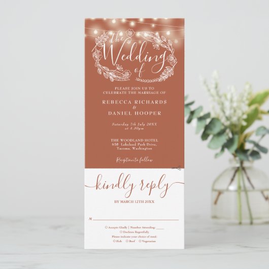 Terracotta String Lights Alles In Een Bruiloft Kaart (Staand voorkant)