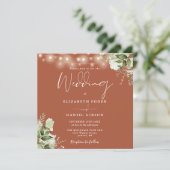 Terracotta String Lights Bloemen Foto Bruiloft Kaart (Staand voorkant)