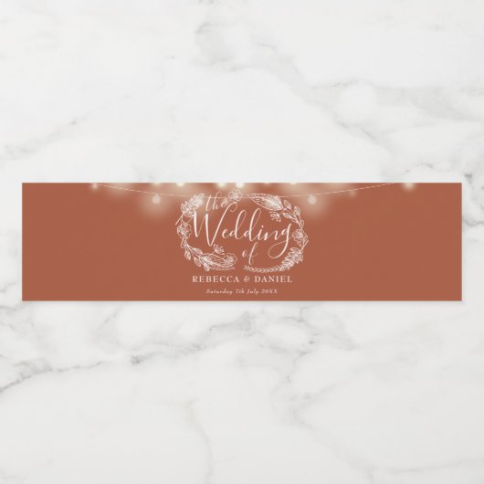 Terracotta String Lights Bloemenbruiloft Waterfles Etiket (Enkel label)