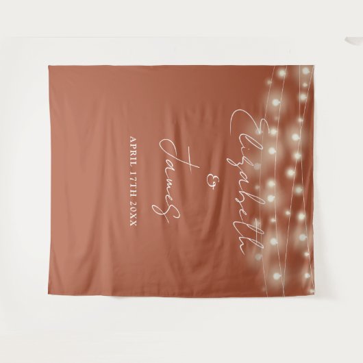 Terracotta String Lights Bruiloft Foto Achtergrond Wandkleed (Voorkant (horizontaal))