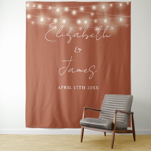 Terracotta String Lights Bruiloft Foto Achtergrond Wandkleed (In situ)