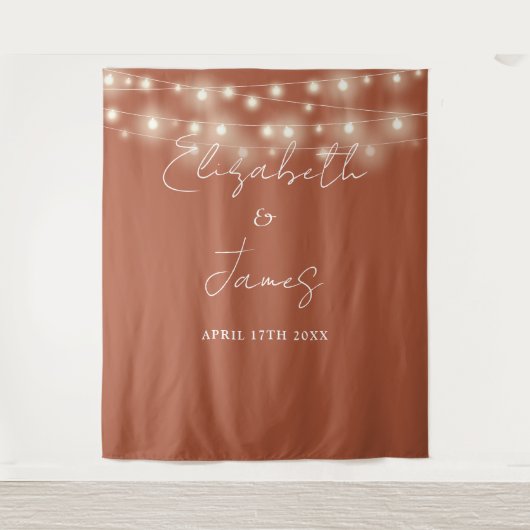 Terracotta String Lights Bruiloft Foto Achtergrond Wandkleed (Voorkant)
