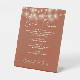 Terracotta String Lights Elegant Script Bar Menu Reclamebord Met Voetstuk