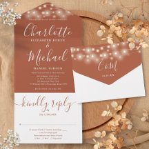 Terracotta String Lights Elegant Script Wedding